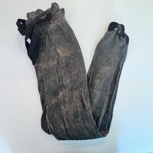 ZARA Basic Metallic Tie Waist Drop Whimsigoth Pants Gold Black Trousers Small